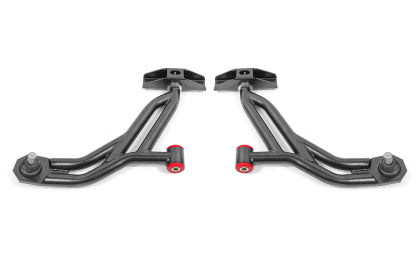 2010-2014 BMR Non-Adjustable Front Lower Control A-Arms; Polyurethane/Delrin Combo; 19mm Tall Ball Joint; Black Hammertone
