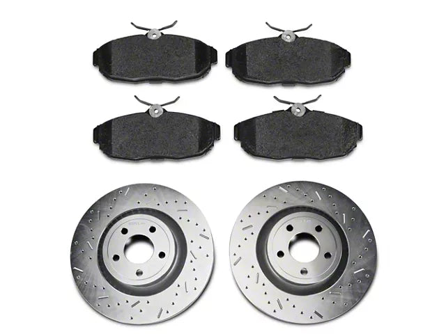 2015-2023 Mustang w/ Performance Pack Xtreme Stop Precision Cross-Drilled and Slotted Brake Rotor and Carbon Graphite Pad Kit; Rear