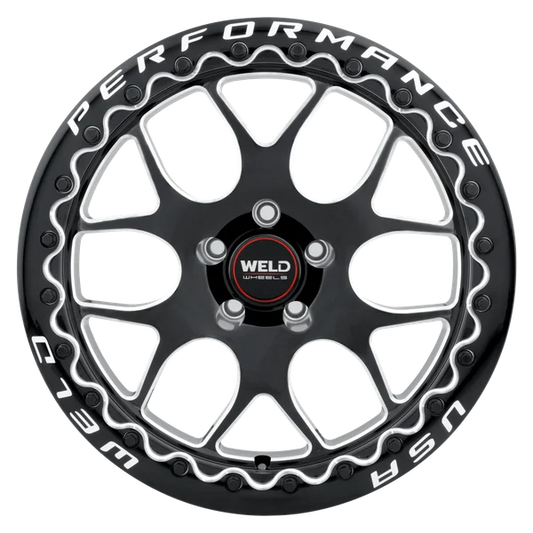 2005-2026 Mustang Weld Racing Solana Beadlock 1-Piece Gloss BLK MIL DIA Wheel - 17x10 with 5x114.3 Bolt, 7.38BS, ET 48