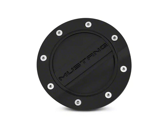 2015-2023 Ford Mustang Competition Series Fuel Door with Mustang Logo; Black