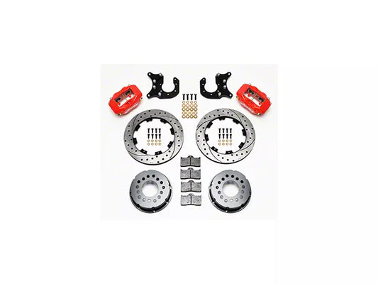 1979-1993 Mustang w/ Ford 8.8 Rear & 2.5 Axle Offset Wilwood Forged Dynalite Pro Series Rear Big Brake Kit with Drilled and Slotted Rotors; Red Calipers