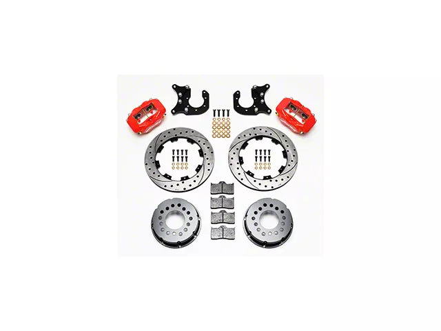 1979-1993 Mustang w/ Ford 8.8 Rear & 2.5 Axle Offset Wilwood Forged Dynalite Pro Series Rear Big Brake Kit with Drilled and Slotted Rotors; Red Calipers