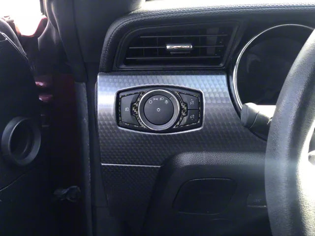 2015-2023 Mustang Headlight Switch Accent Trim; Domed Carbon Fiber