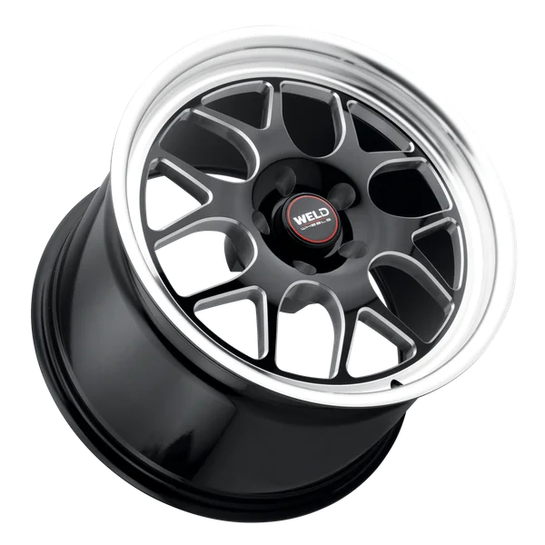 2005-2026 Mustang GT / GT350 / Dark Horse Weld Racing Solana Drag 1-Piece Gloss BLK MIL DIA Wheel - 18x10 with 5x114.3 Bolt, 7.27BS, ET 45