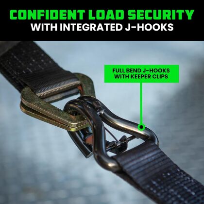 Rhino USA Heavy Duty Vehicle Tie Down Kit - 2" x 8' Vehicle Tie-Down Kit (J-Hooks)