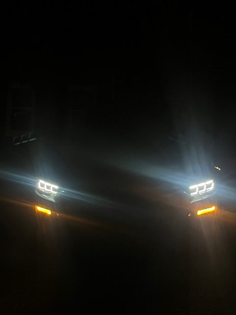 2018-2023 Mustang S650 Style Projector Headlights with Amber Sequential Turn Signals Black Housing Clear Lens