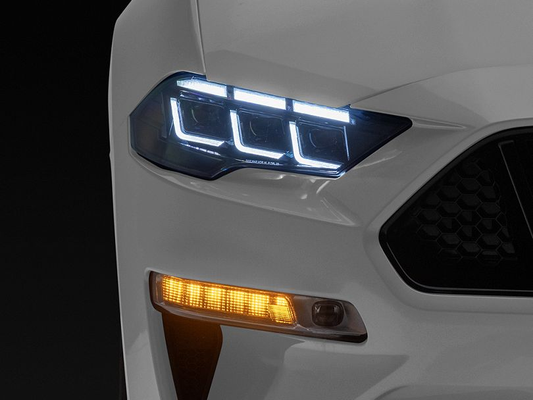 2018-2023 Mustang S650 Style Projector Headlights with Amber Sequential Turn Signals Black Housing Clear Lens