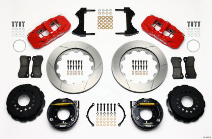 2005-2014 Mustang Wilwood AERO4 Rear Big Brake Kit with Slotted Rotors and Red Calipers