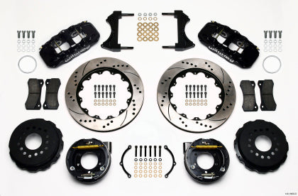 2005-2014 Mustang Wilwood AERO4 Rear Big Brake Kit with Drilled and Slotted Rotors and Black Calipers