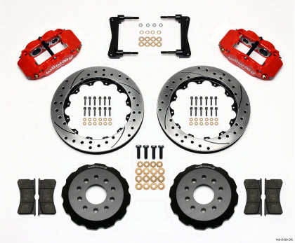 2005-2014 Mustang Wilwood Superlite 6R Front Big Brake Kit with 13-Inch Drilled and Slotted Rotors and Red Calipers