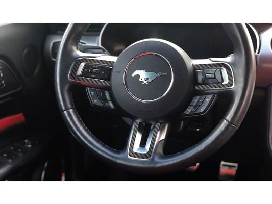 2015-2023 Mustang Steering Wheel Accent Trim; Raw Carbon Fiber