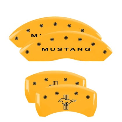 2005-2009 MGP Brake Caliper Covers with Pony Tri-Bar Logo; Yellow; Front and Rear