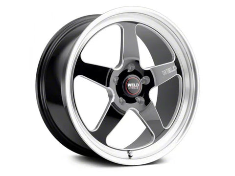 1979-2025 WELD Performance Ventura Drag Gloss Black Milled Wheel; Front Only; 17x5; -21mm Offset