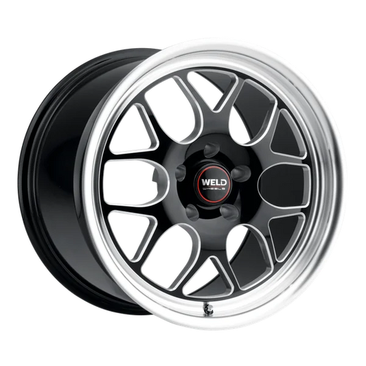 2005-2026 Mustang GT / GT350 / Dark Horse Weld Racing Solana Drag 1-Piece Gloss BLK MIL DIA Wheel - 18x10 with 5x114.3 Bolt, 7.27BS, ET 45