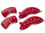 2005-2009 MGP Brake Caliper Covers with Pony Tri-Bar Logo; Red; Front and Rear