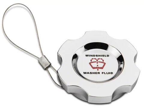 2015-2023 Mustang Modern Billet Windshield Washer Fluid Cap; Chrome