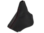 2015-2023 Mustang SpeedForm Premium Black Leather Shift Boot; Red Stitching