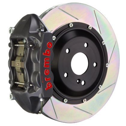 2015-2023 Mustang Brembo GT-S Series 4-Piston Rear Big Brake Kit with 15-Inch 2-Piece Type 1 Slotted Rotors; Black Hard Anodized Calipers