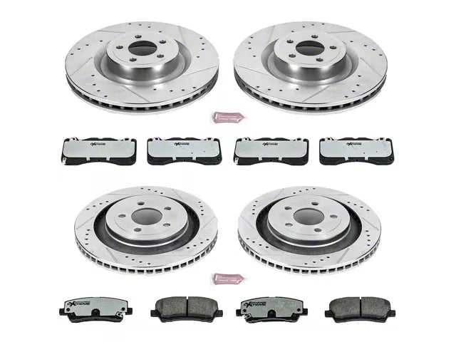 2015-2023 Mustang GT w/ Performance Pack PowerStop Z26 Street Warrior Brake Rotor and Pad Kit; Front and Rear