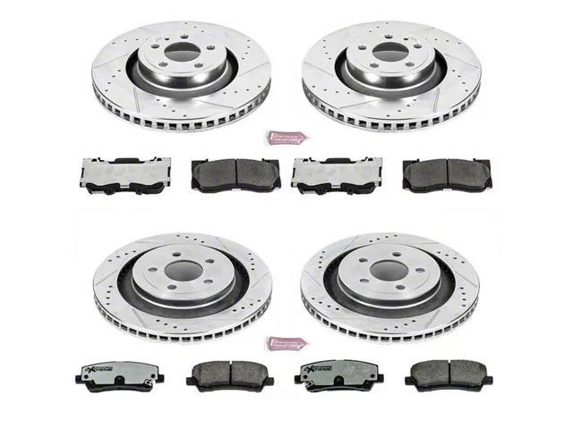 2015-2020 Mustang GT w/o Performance Pack, EcoBoost w/ Performance Pack PowerStop Z26 Street Warrior Brake Rotor and Pad Kit; Front and Rear