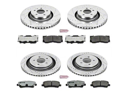 2015-2020 Mustang GT w/o Performance Pack, EcoBoost w/ Performance Pack PowerStop Z26 Street Warrior Brake Rotor and Pad Kit; Front and Rear