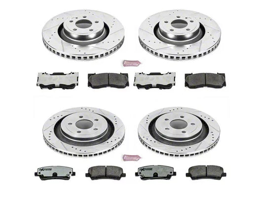 2015-2020 Mustang GT w/o Performance Pack, EcoBoost w/ Performance Pack PowerStop Z26 Street Warrior Brake Rotor and Pad Kit; Front and Rear