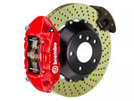 2015-2023 Mustang Brembo GT Series 4-Piston Rear Big Brake Kit with 15-Inch 2-Piece Cross Drilled Rotors; Red Calipers