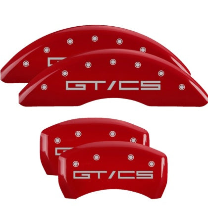 2015-2023 Mustang GT w/ Performance Pack MGP Brake Caliper Covers with GT/CS Logo; Red; Front and Rear