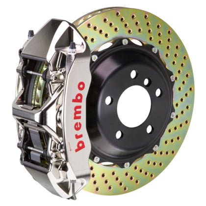 1994-2004 Brembo GT Series 6-Piston Front Big Brake Kit with 14-Inch 2-Piece Cross Drilled Rotors; Nickel Plated Calipers