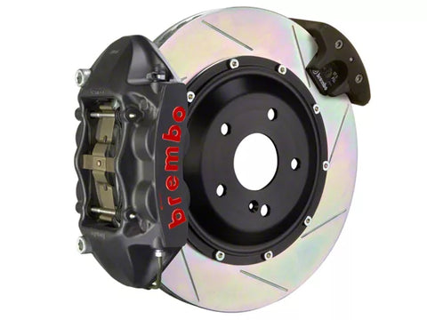 2015-2023 Mustang Brembo GT-S Series 4-Piston Rear Big Brake Kit with 15-Inch 2-Piece Type 1 Slotted Rotors; Black Hard Anodized Calipers