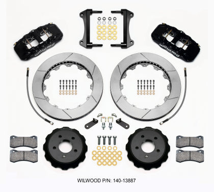 2015-2023 Mustang Wilwood AERO6 Front Big Brake Kit with 15-Inch Slotted Rotors; Black Calipers