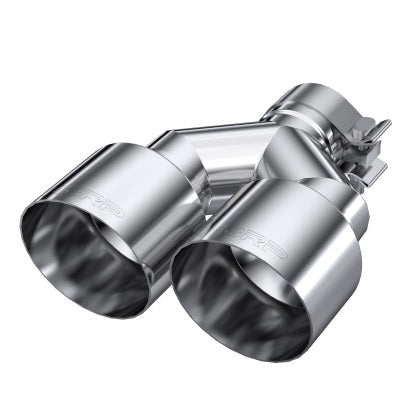 2.50-Inch Tailpipe MBRP Angled Cut Dual Round Exhaust Tip; 4-Inch; Polished; Driver Side