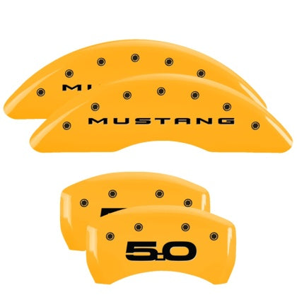 2015-2023 Mustang GT w/ Performance Pack MGP Brake Caliper Covers with 5.0 Logo; Yellow; Front and Rear