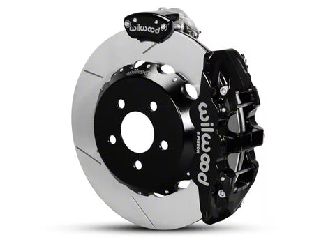 2015-2023 Mustang Wilwood AERO4 MC4 Rear Big Brake Kit with Slotted Rotors; Black Calipers