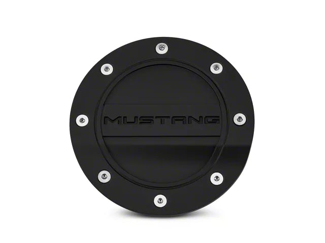 2015-2023 Ford Mustang Competition Series Fuel Door with Mustang Logo; Black