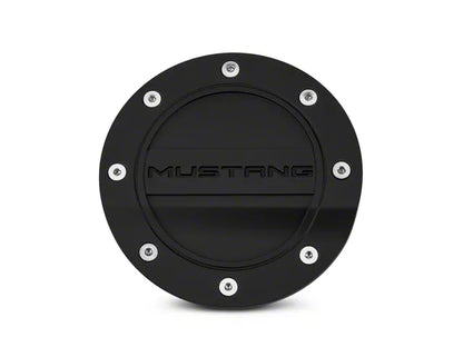 2015-2023 Ford Mustang Competition Series Fuel Door with Mustang Logo; Black