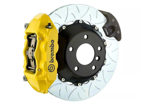 2015-2023 Mustang Brembo GT Series 4-Piston Rear Big Brake Kit with 15-Inch 2-Piece Type 3 Slotted Rotors; Yellow Calipers