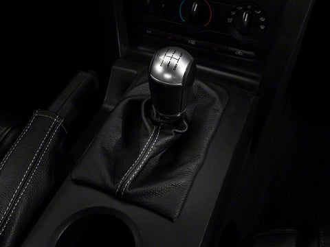 2005-2009 Premium Black Leather Shift Boot; Silver Stitch