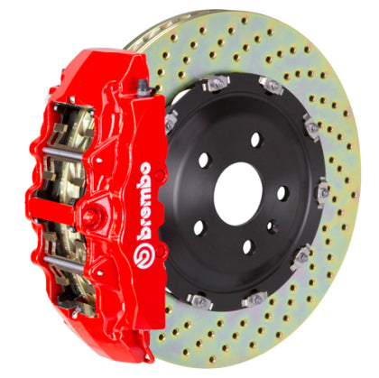 2015-2023 Mustang Brembo GT Series 6-Piston Front Big Brake Kit with 15-Inch 2-Piece Cross Drilled Rotors; Red Calipers