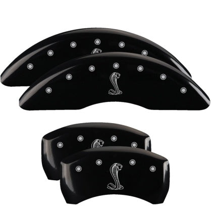 2015-2023 Mustang GT w/ Performance Pack MGP Brake Caliper Covers with Tiffany Snake Logo; Black; Front and Rear