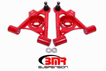 1979-1993 BMR Non-Adjustable Front Lower Spring Pocket A-Arms; Polyurethane Bushings; Standard Ball Joint; Red