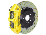 2015-2023 Mustang Brembo GT Series 6-Piston Front Big Brake Kit with 15-Inch 2-Piece Cross Drilled Rotors; Yellow Calipers