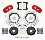 2015-2023 Mustang Wilwood AERO6 Front Big Brake Kit with 15-Inch Drilled and Slotted Rotors; Red Calipers