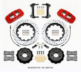 2015-2023 Mustang Wilwood AERO6 Front Big Brake Kit with 15-Inch Drilled and Slotted Rotors; Red Calipers