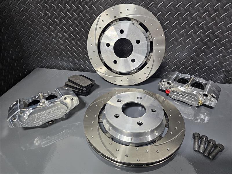 2024-2026 Mustang Dark Horse/ Performance Package Rear Pro Street Brake Kit With Dimpled and Slotted Rotors - Aerospace Components
