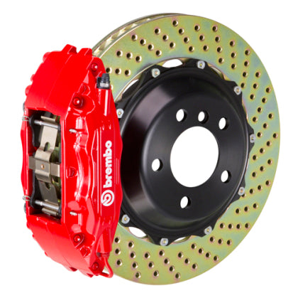 1994-2004 Brembo GT Series 4-Piston Front Big Brake Kit with 14-Inch 2-Piece Cross Drilled Rotors; Red Calipers