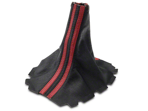 2005-2009 Premium Black Leather Shift Boot; Dual Red Stripe