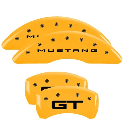 2015-2023 Mustang GT w/ Performance Pack MGP Brake Caliper Covers with GT Logo; Yellow; Front and Rear