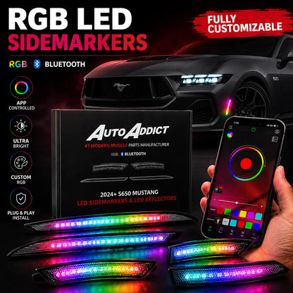 2024-2026 Mustang RGB Bluetooth Dynamic Animation LED Side Markers w/ Rear Diffuser Reflector 6pc Kit