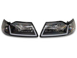 1999-2004 Raxiom Axial Series Headlights with Sequential LED Bar; Black Housing; Clear Lens